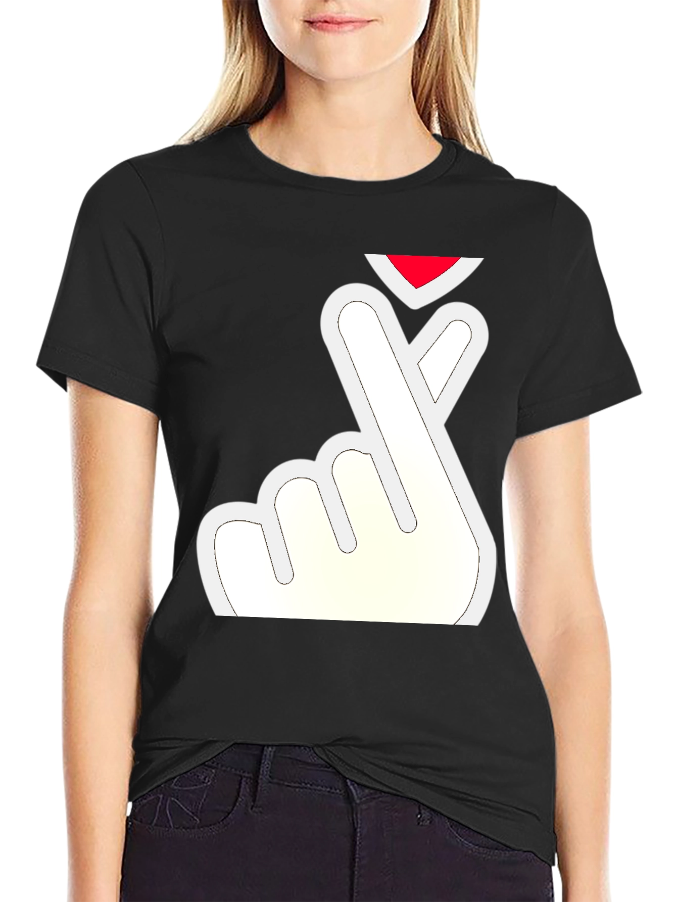 Black Finger Heart T-Shirt - Black Tee view 2