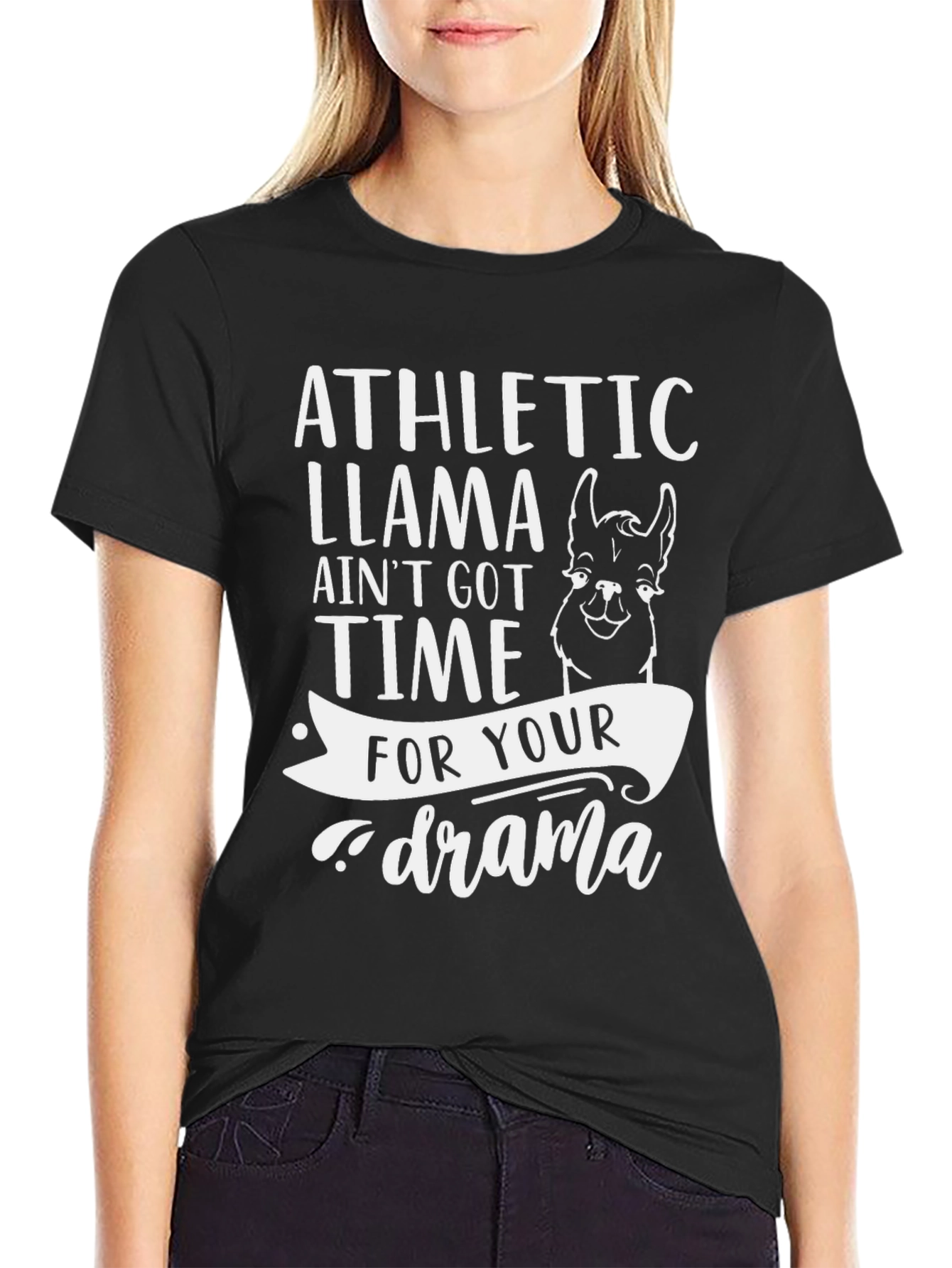 Black Athletic Llama T-Shirt - No Time For Drama! view 2