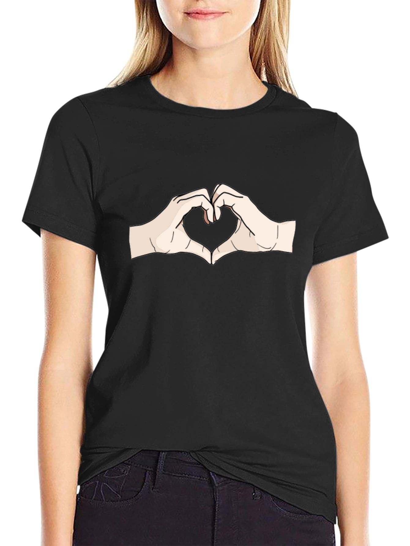 Black Heart Hands Graphic Tee - Soft Cotton Casual T-Shirt view 2