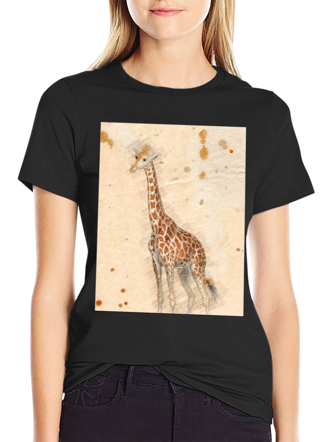 Black Giraffe Sketch T-Shirt - Unique Graphic Tee view 2