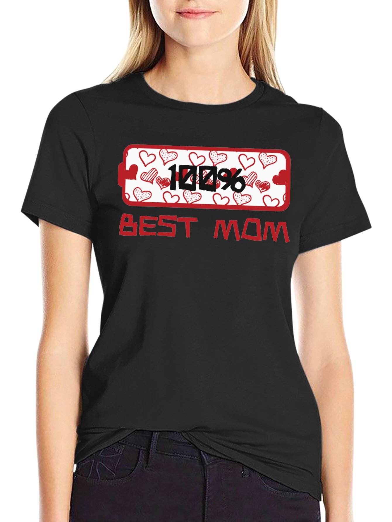 Black 100% Best Mom Heart Graphic T-Shirt view 2