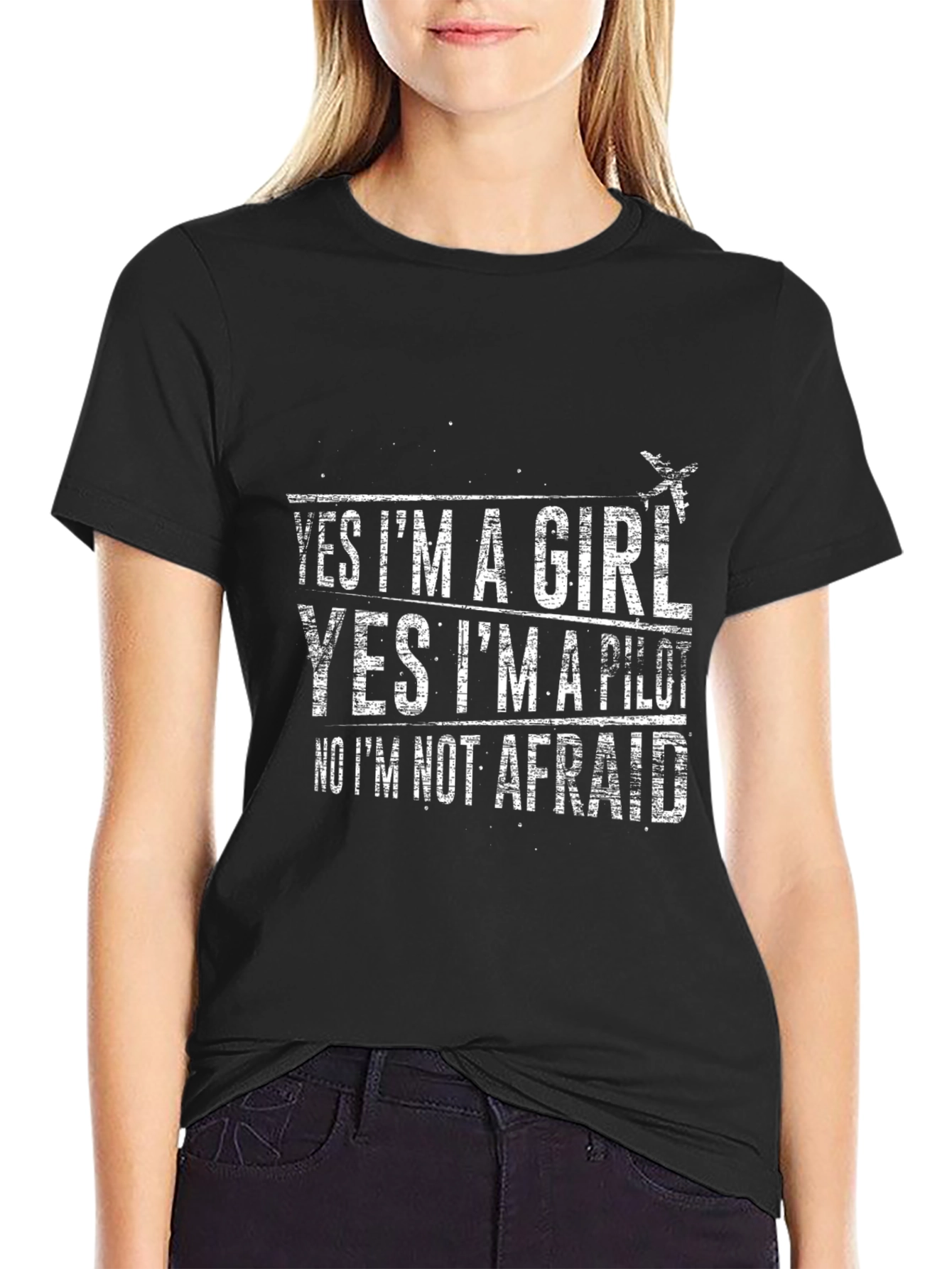 Black Yes I'm a Girl Pilot T-Shirt view 2