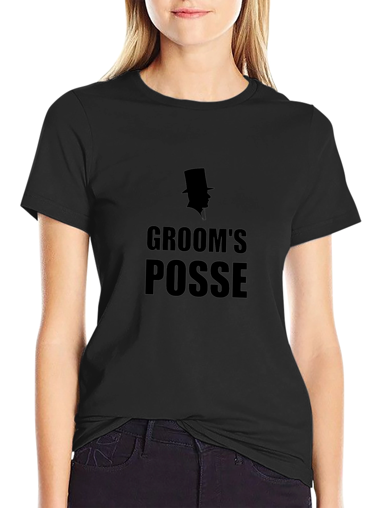 Black Groom's Posse Crew T-Shirt - Wedding Party Apparel view 2