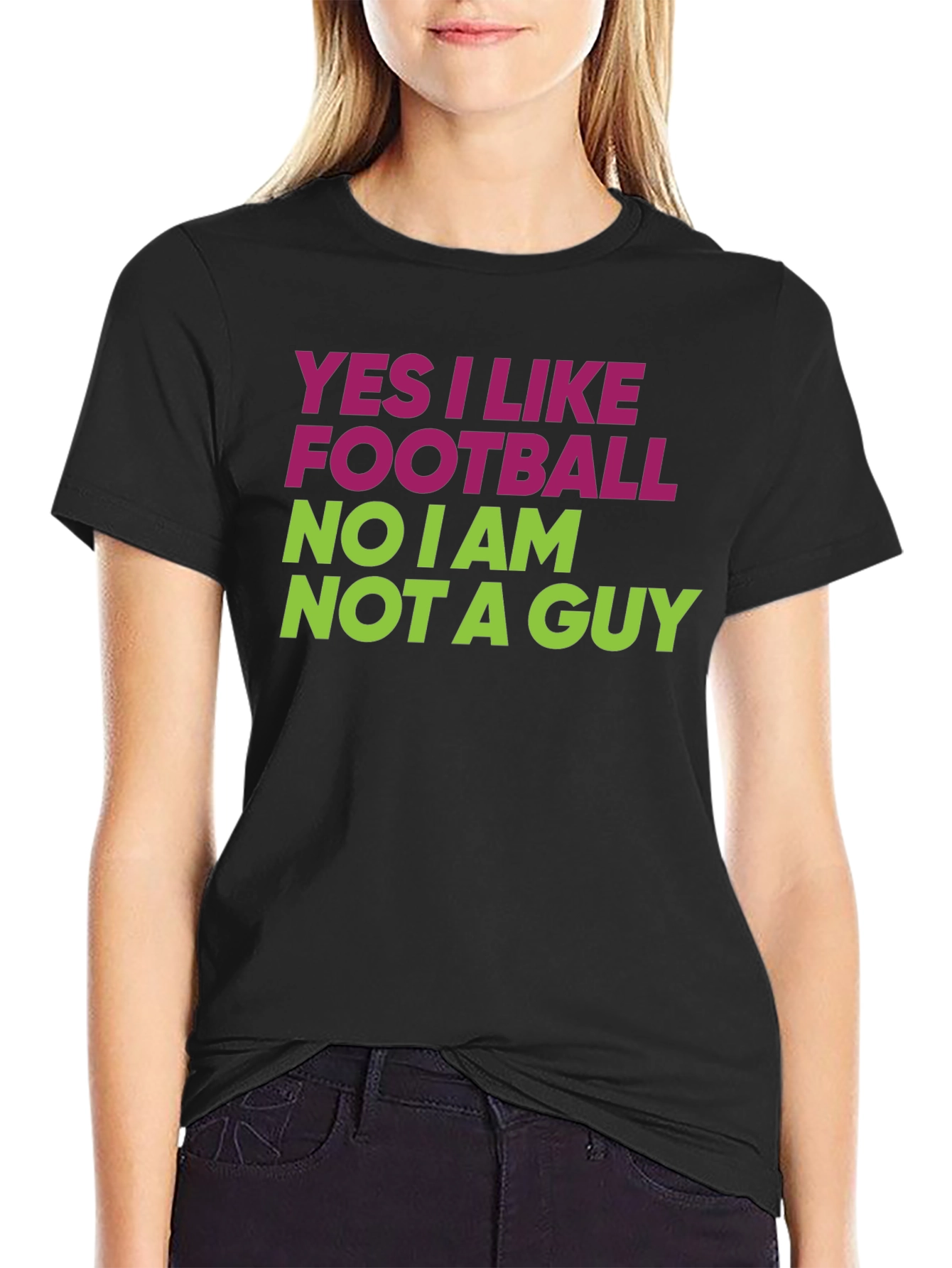 Black Funny Football Fan T-Shirt - Yes I Like Football, No I am Not A Guy view 2
