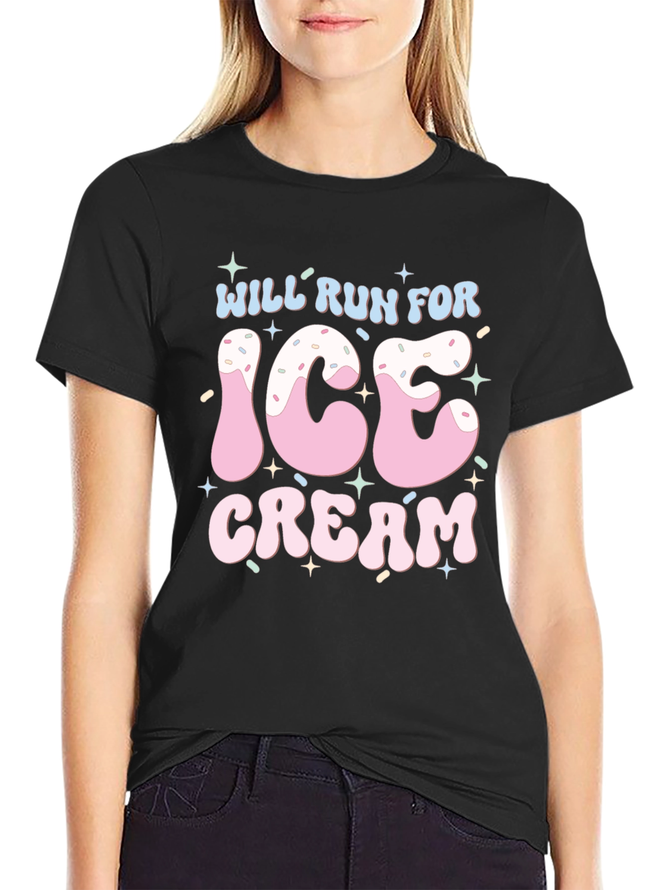 Black Will Run For Ice Cream T-Shirt Black view 2