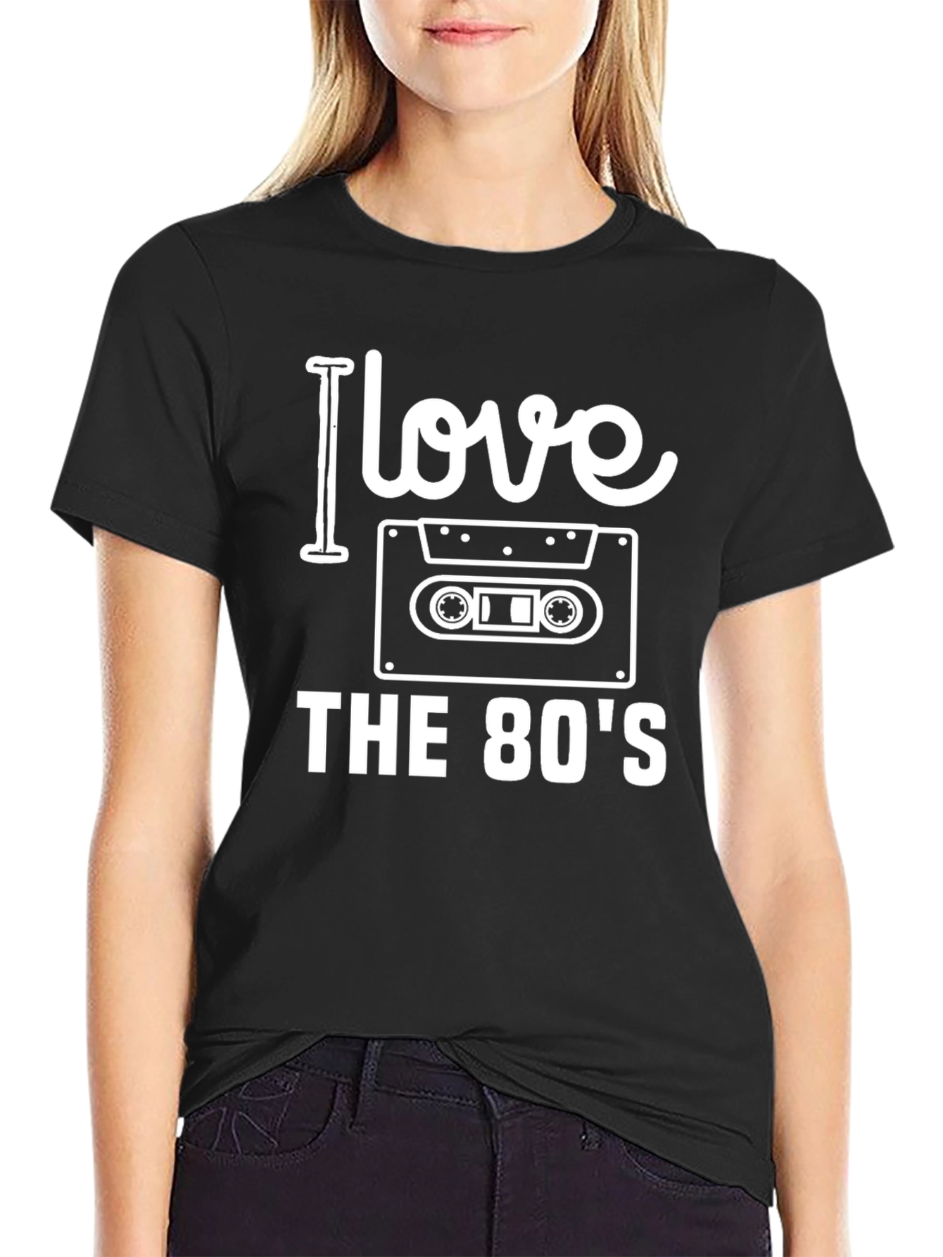 Black I Love the 80's Cassette Tape Graphic Tee view 2