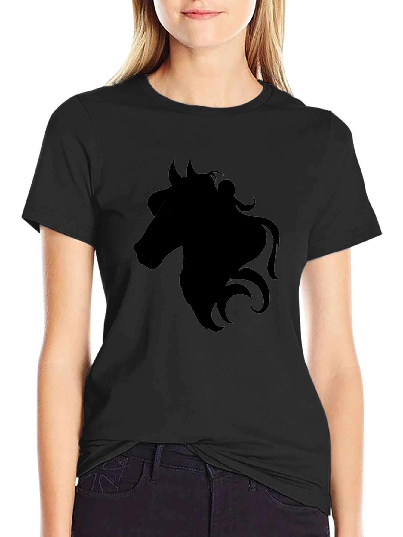 Black Black Horse Silhouette Graphic Tee - Men's Casual T-Shirt view 2