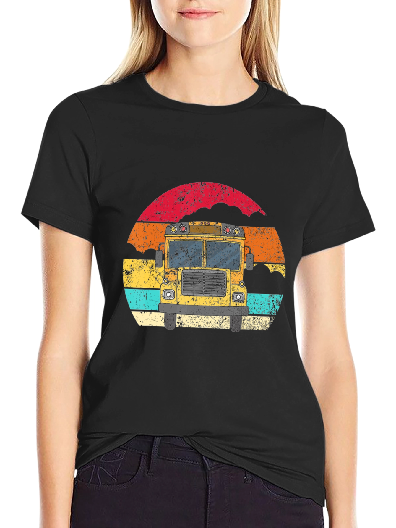 Black Retro School Bus Graphic Tee - Vintage Style T-Shirt view 2