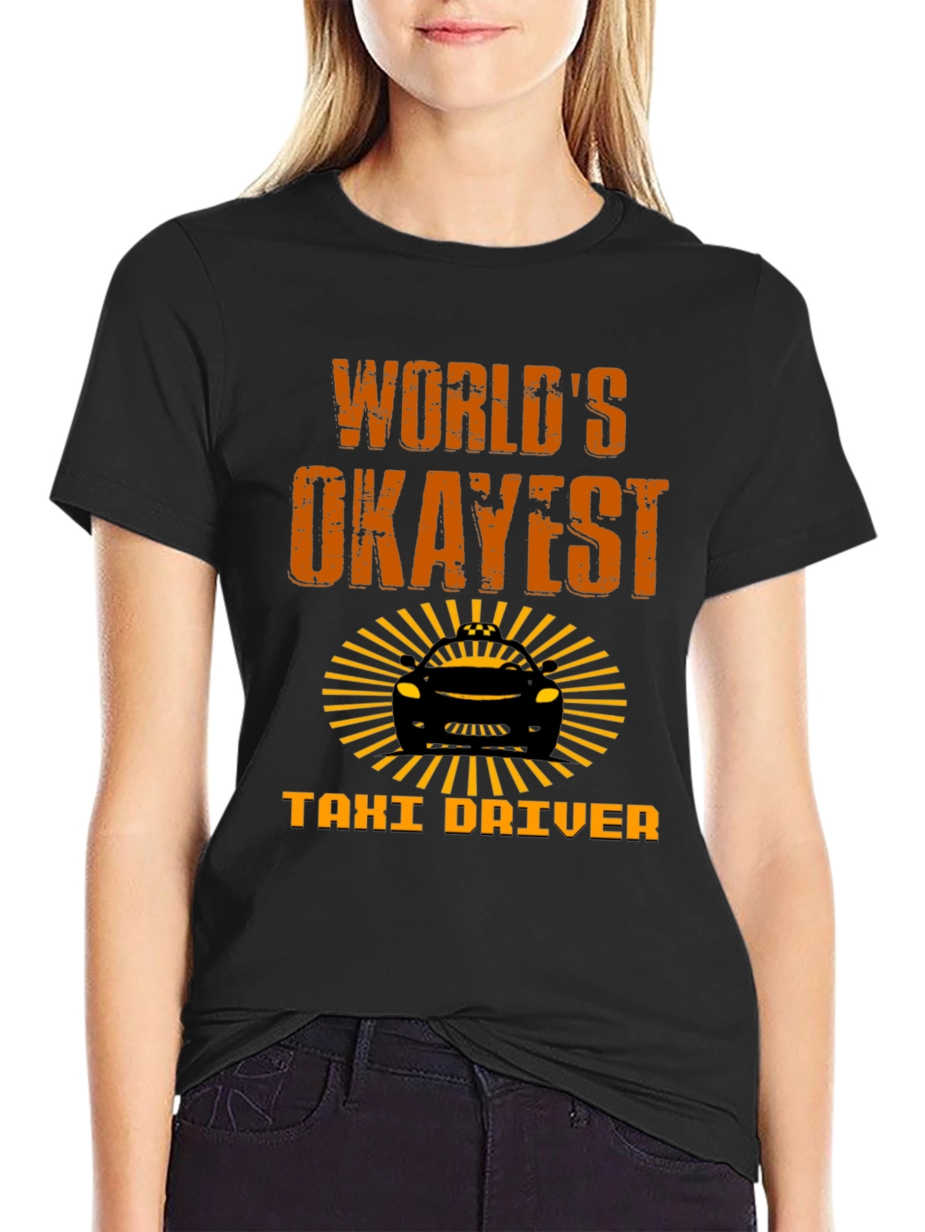 Black World's Okayest Taxi Driver T-Shirt - Funny Novelty Tee view 2