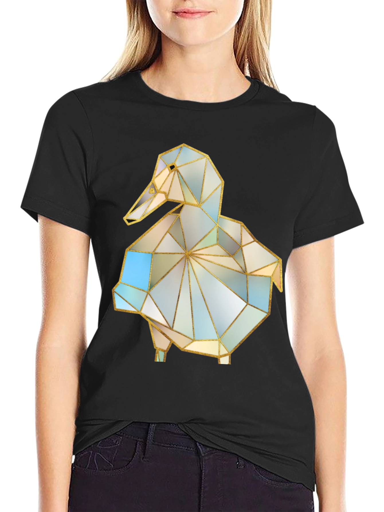 Black Geometric Duck Graphic Tee - Stylish Modern Design view 2