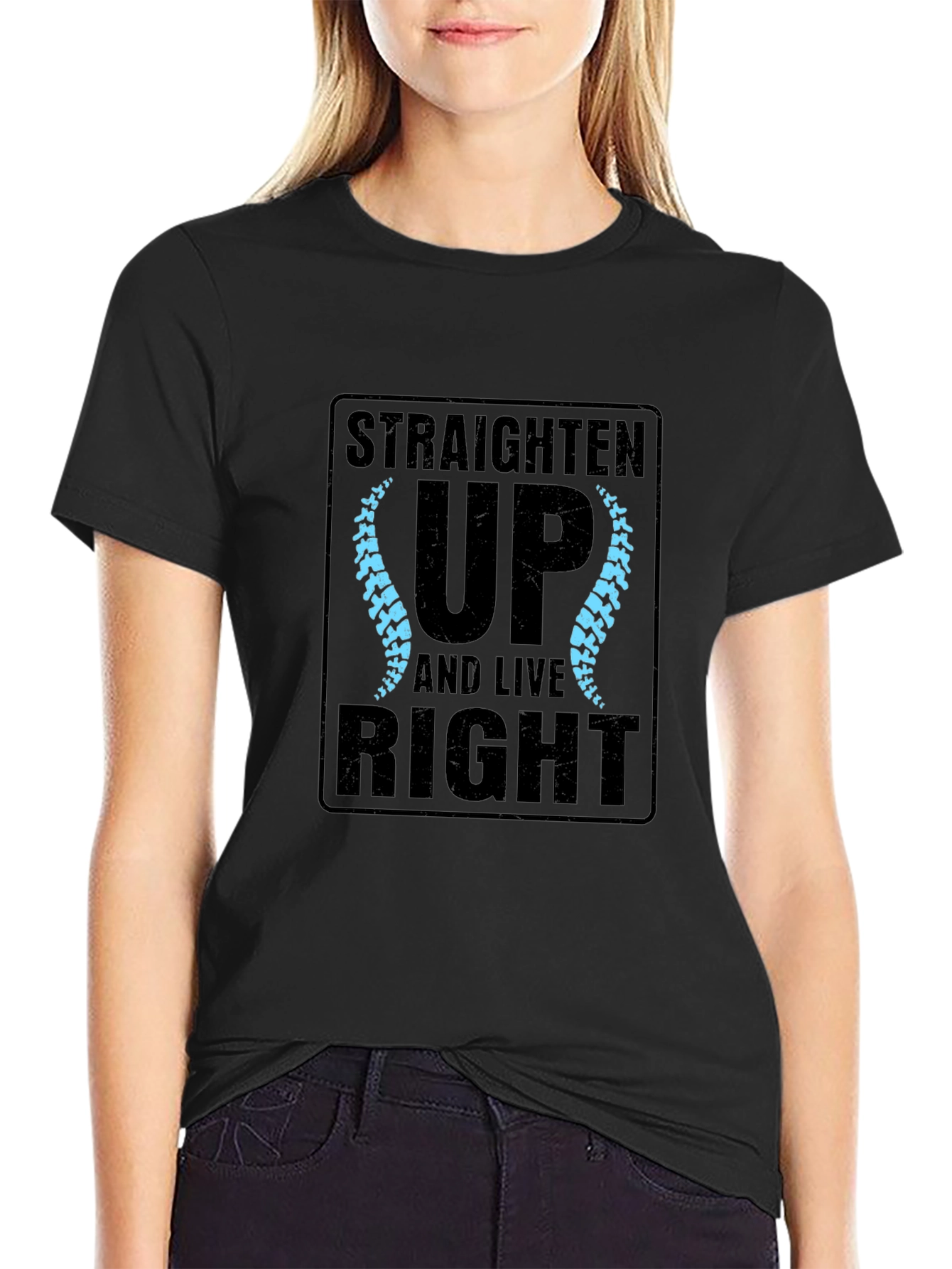 Black Straighten Up Chiropractic T-Shirt view 2