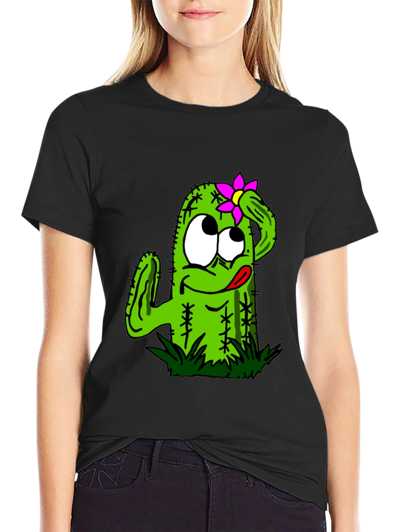 Black Funny Cactus Graphic Tee - Black Unisex T-Shirt view 2