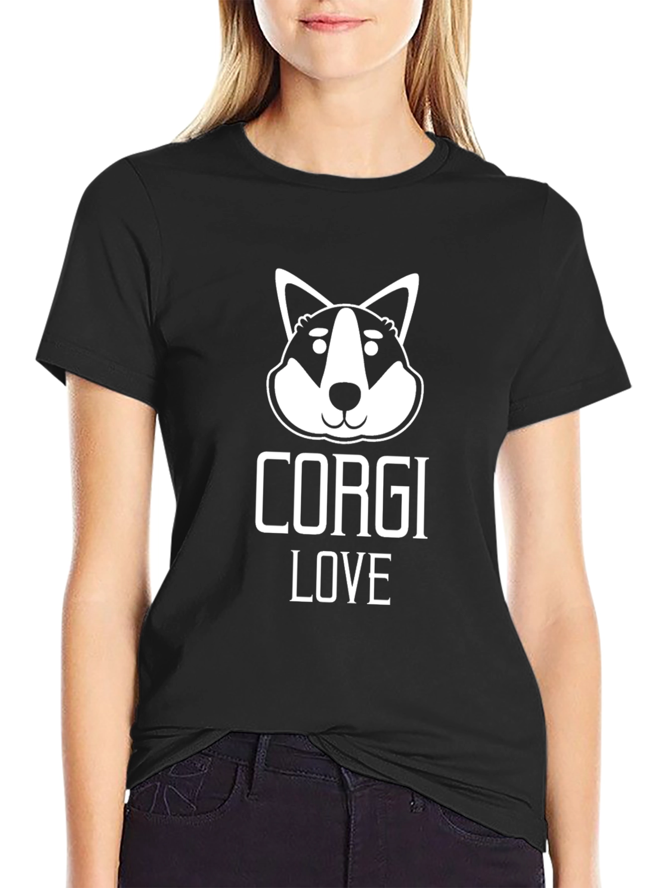 Black Corgi Love Graphic Tee - Black Cotton T-Shirt view 2