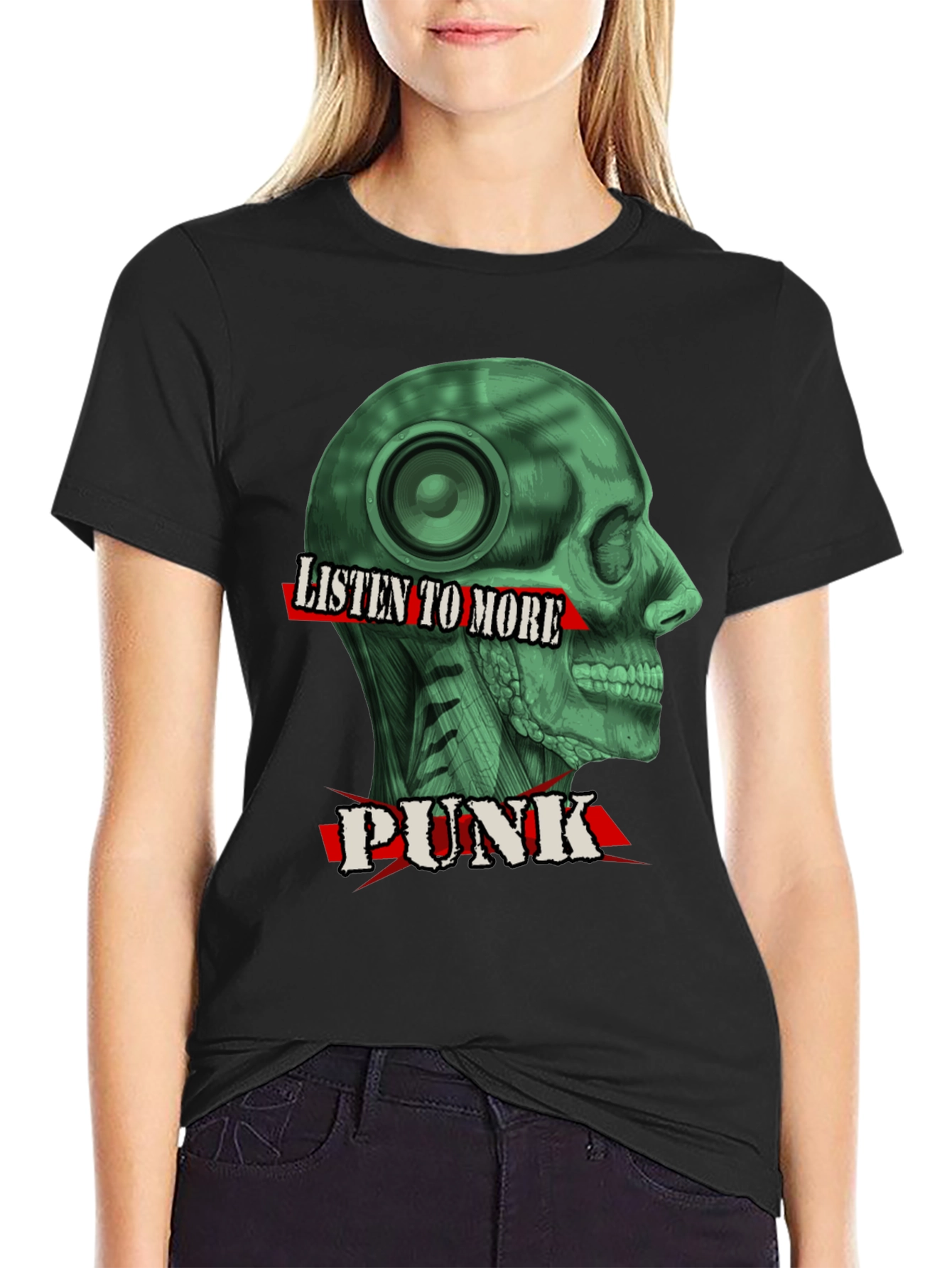 Black Listen to More Punk T-Shirt - Graphic Tee view 2