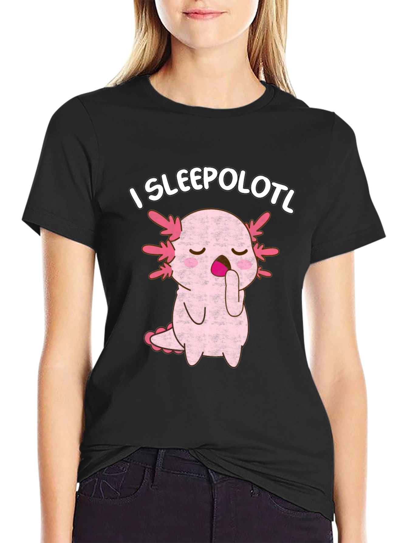 Black I Sleepolotl T-Shirt - Cute Axolotl Sleeping Tee view 2