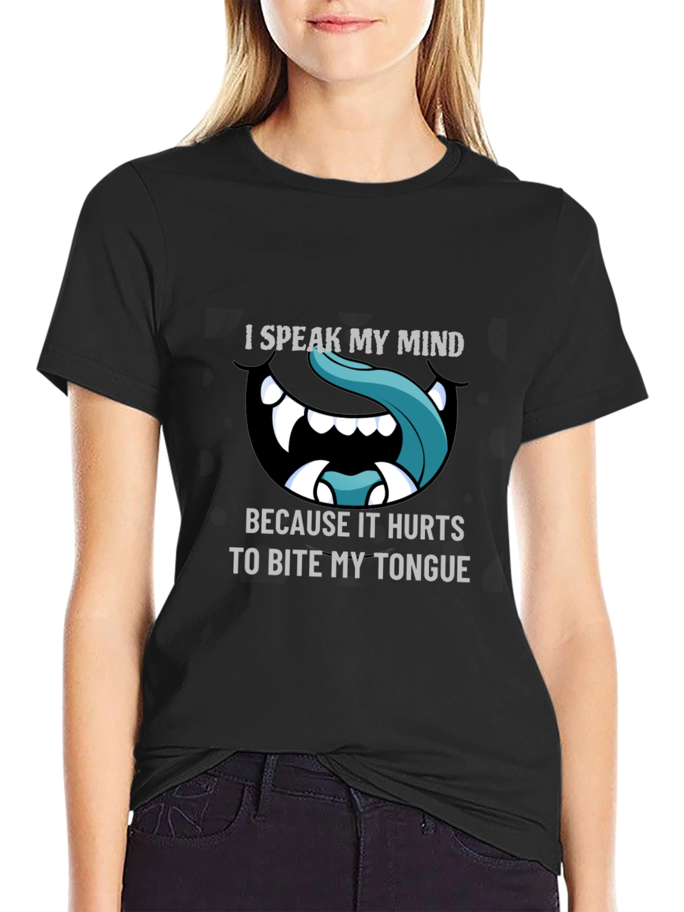 Black Speak My Mind Graphic Tee - Funny Tongue Bite Shirt view 2