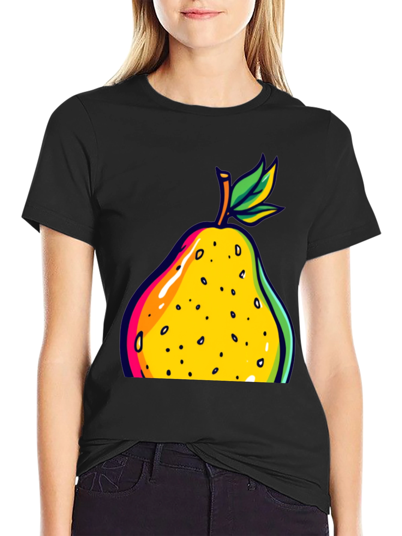 Black Pear Graphic Black T-Shirt view 2