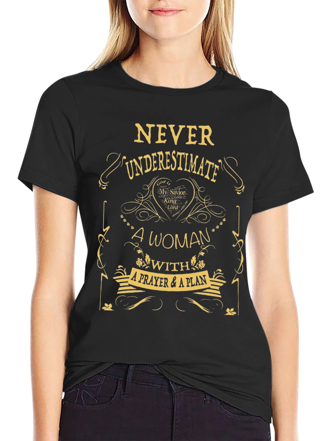 Black Never Underestimate Woman Prayer Plan T-Shirt view 2