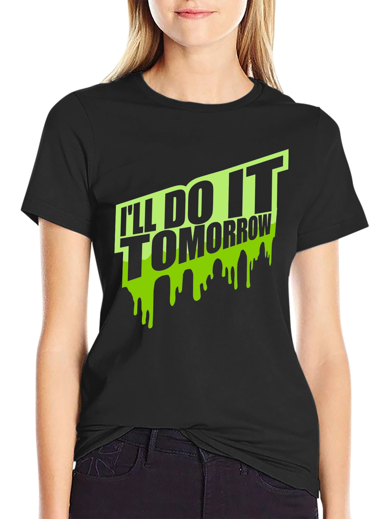 Black I'll Do It Tomorrow Men's Black T-Shirt view 2