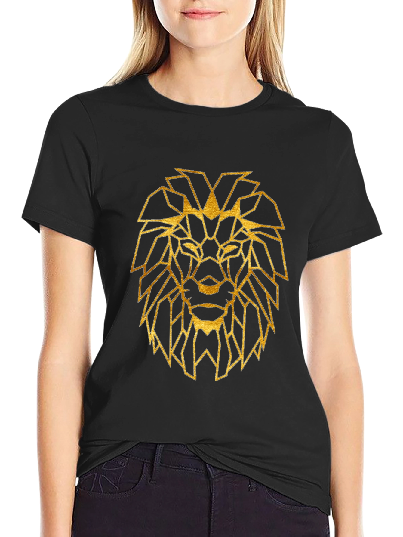 Black Geometric Lion Graphic Tee - Stylish Black Shirt view 2