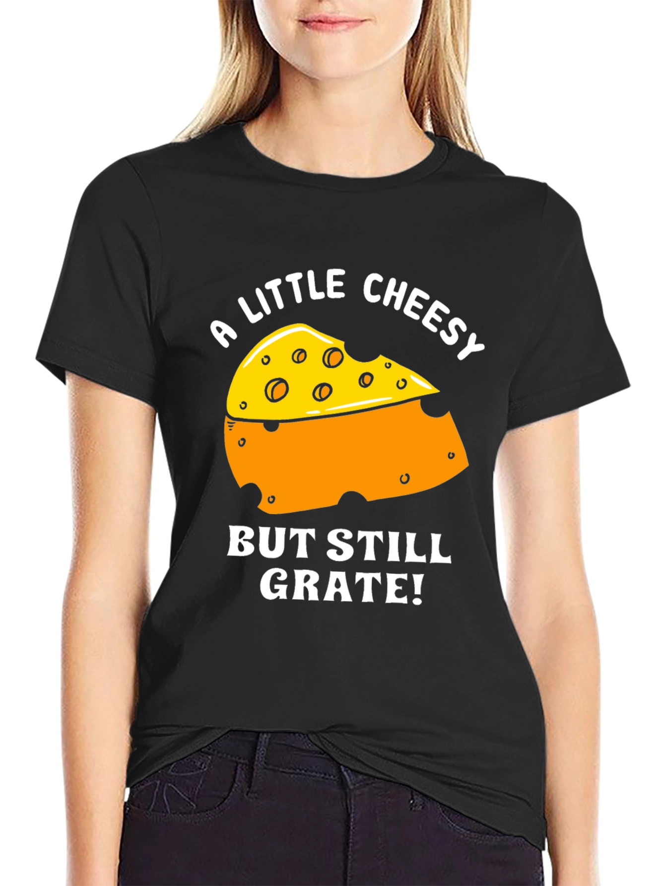Black Cheesy Pun T-Shirt - 'But Still Grate!' Tee view 2