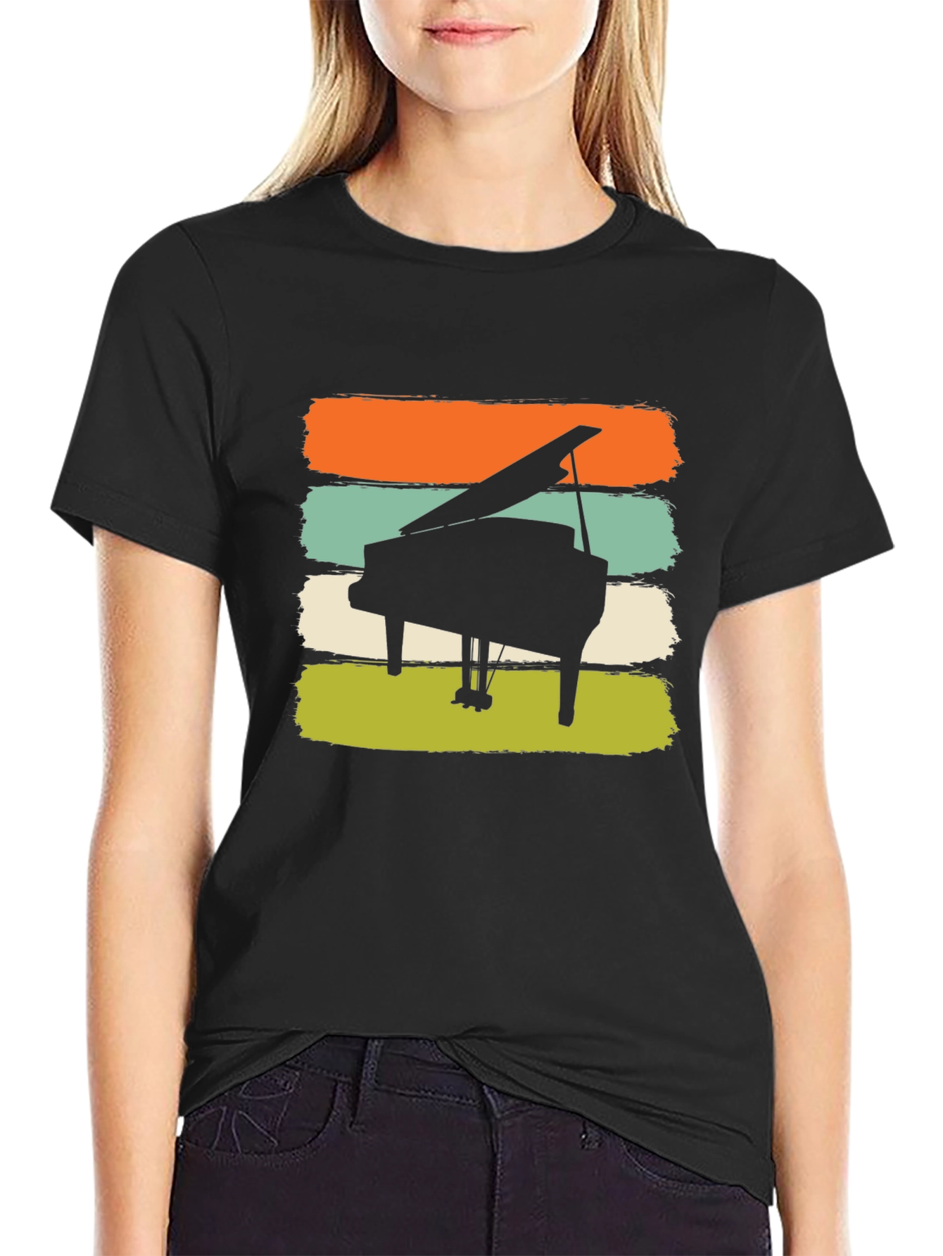 Black Retro Piano Graphic Tee - Music Lover's Shirt view 2