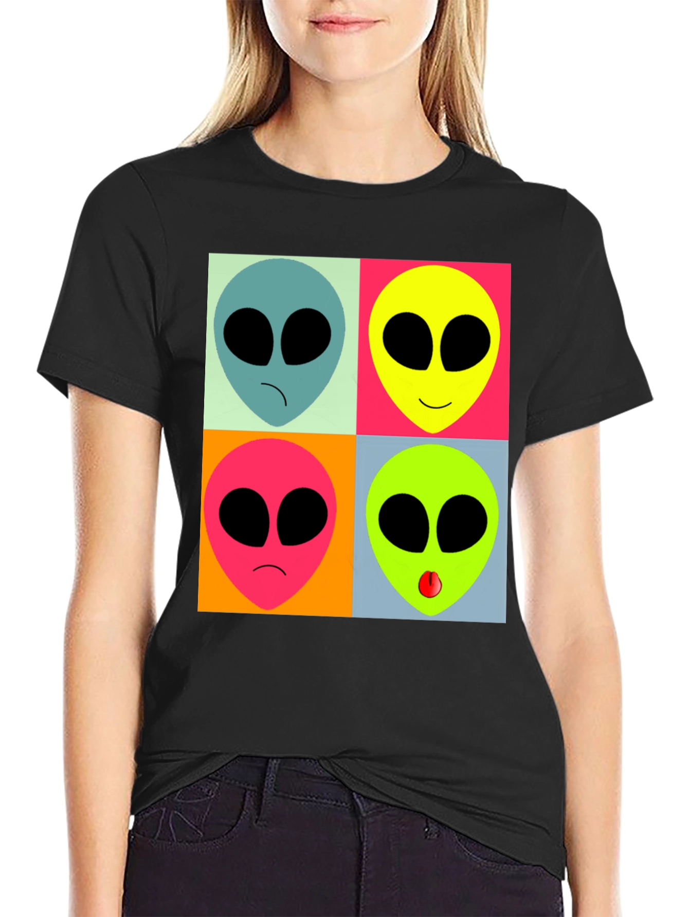 Black Retro Alien Pop Art T-Shirt - Black Graphic Tee view 2