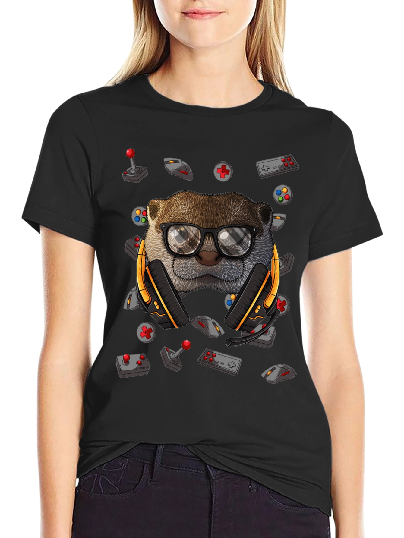 Black Gamer Otter Graphic Tee - Playful Style view 2