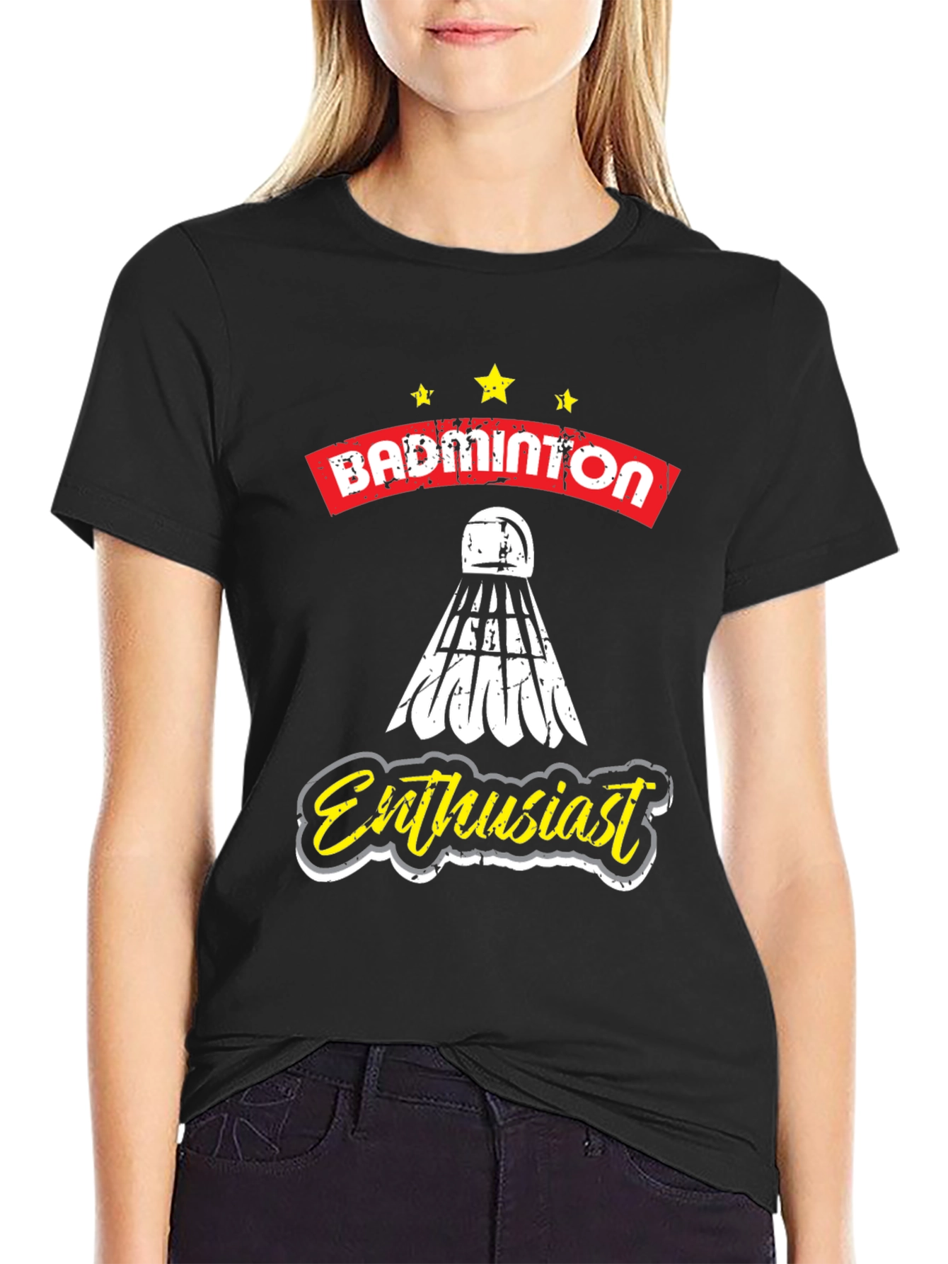 Black Badminton Enthusiast Graphic Tee - Unisex view 2