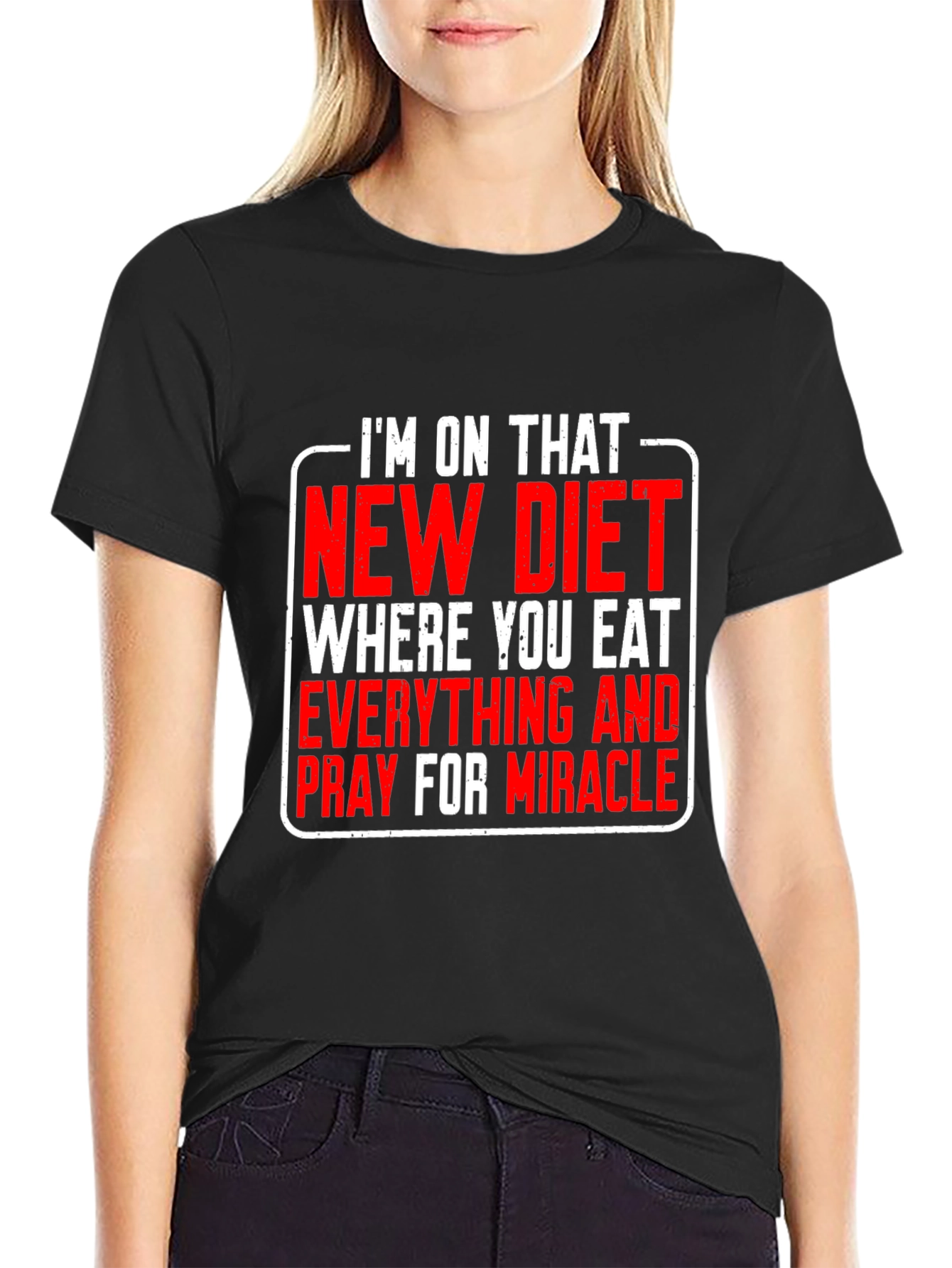 Black Funny Diet T-Shirt: Eat Everything & Pray view 2