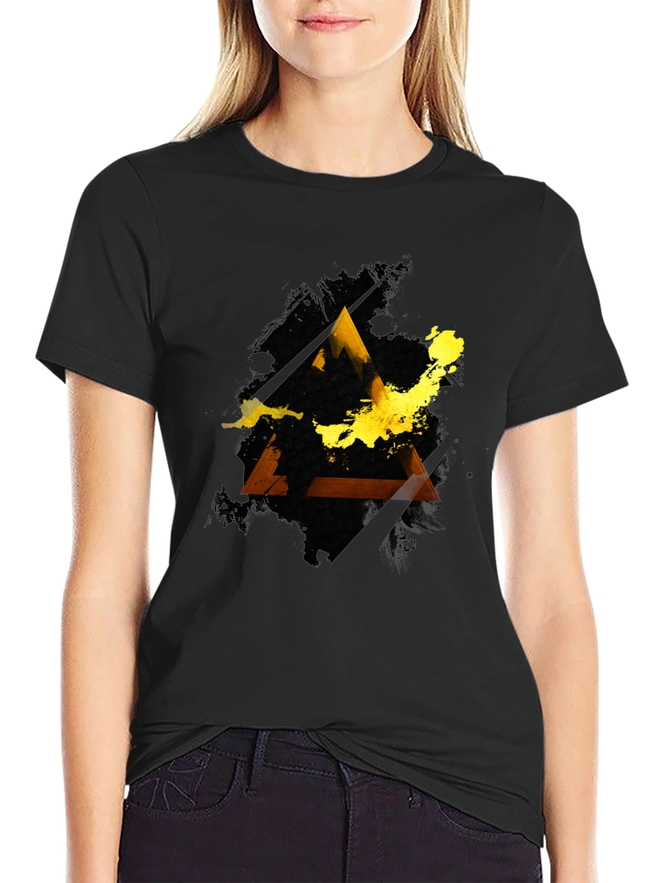 Black Abstract Triangle Graphic Men's Black Tee view 2