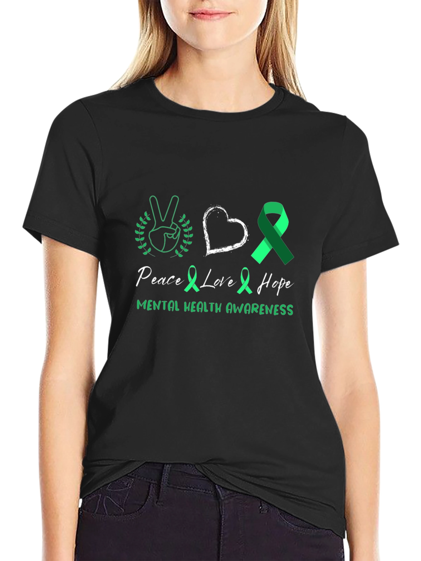 Black Mental Health Awareness Peace Love Hope T-Shirt view 2