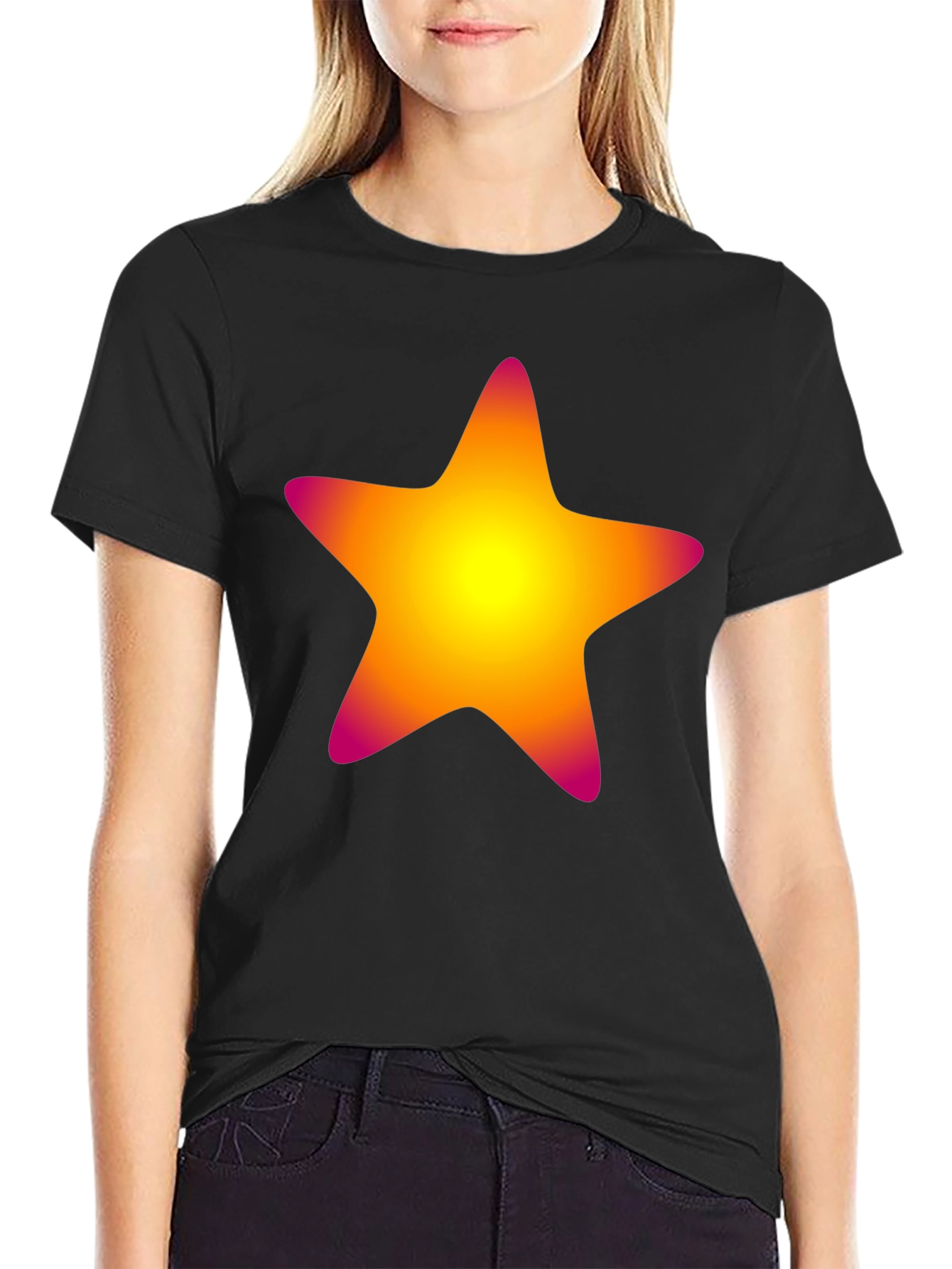 Black Vibrant Star Graphic Tee - Black Cotton Blend view 2