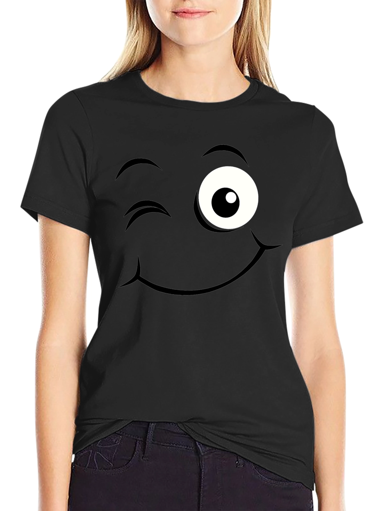 Black Winking Face Graphic Tee - Black view 2