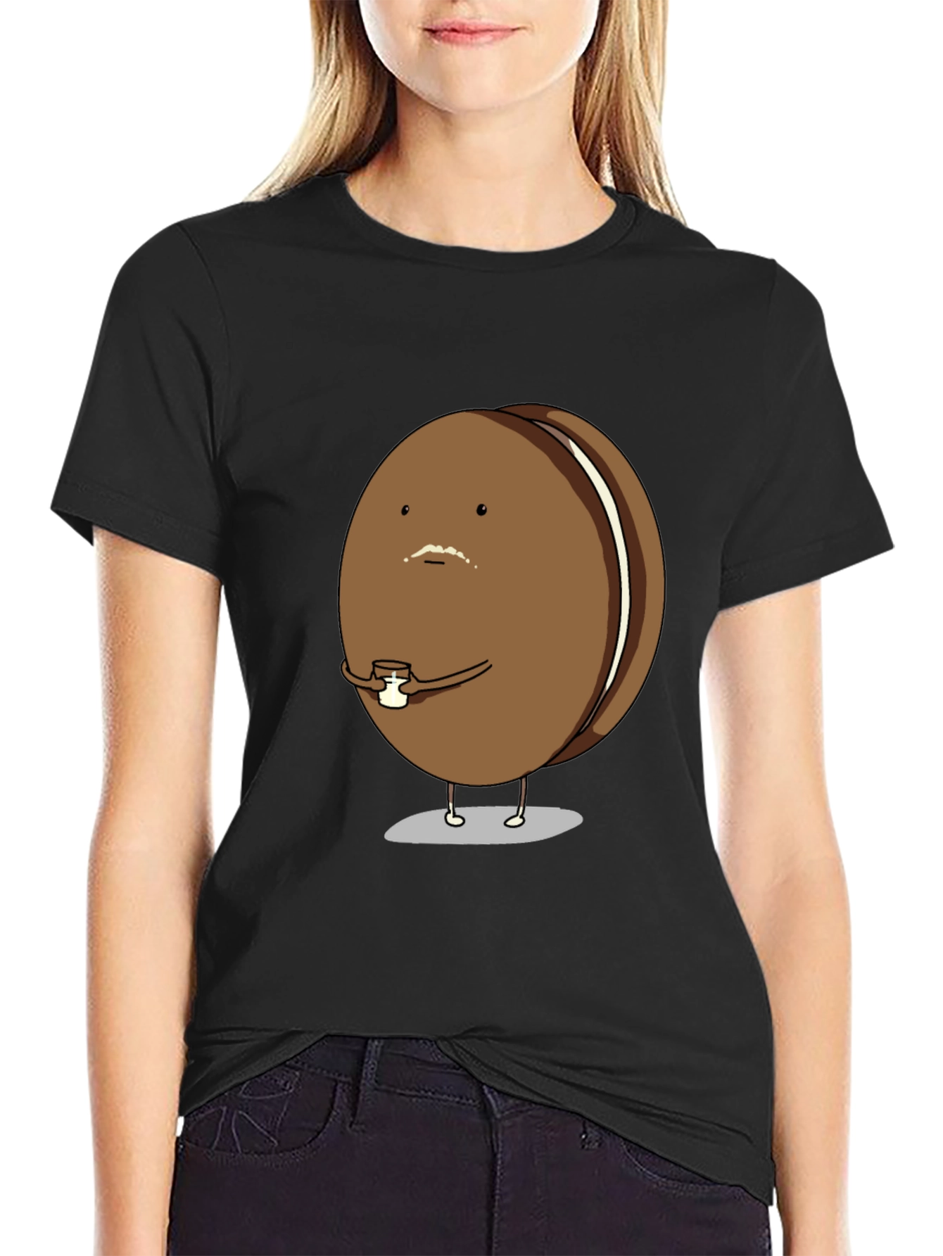 Black Funny Oreo Character Black T-Shirt view 2