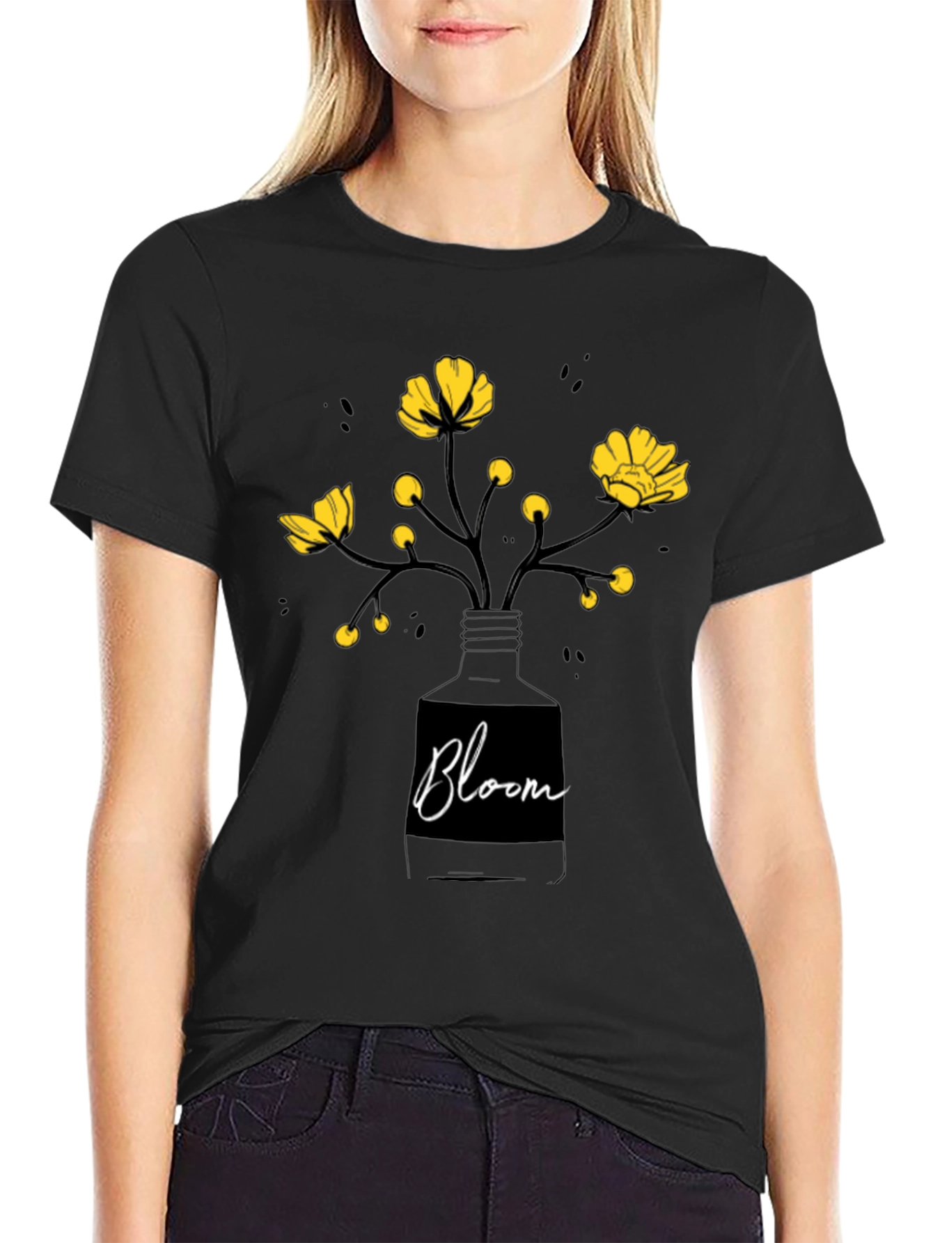 Black Bloom Graphic Tee - Black Cotton T-Shirt view 2