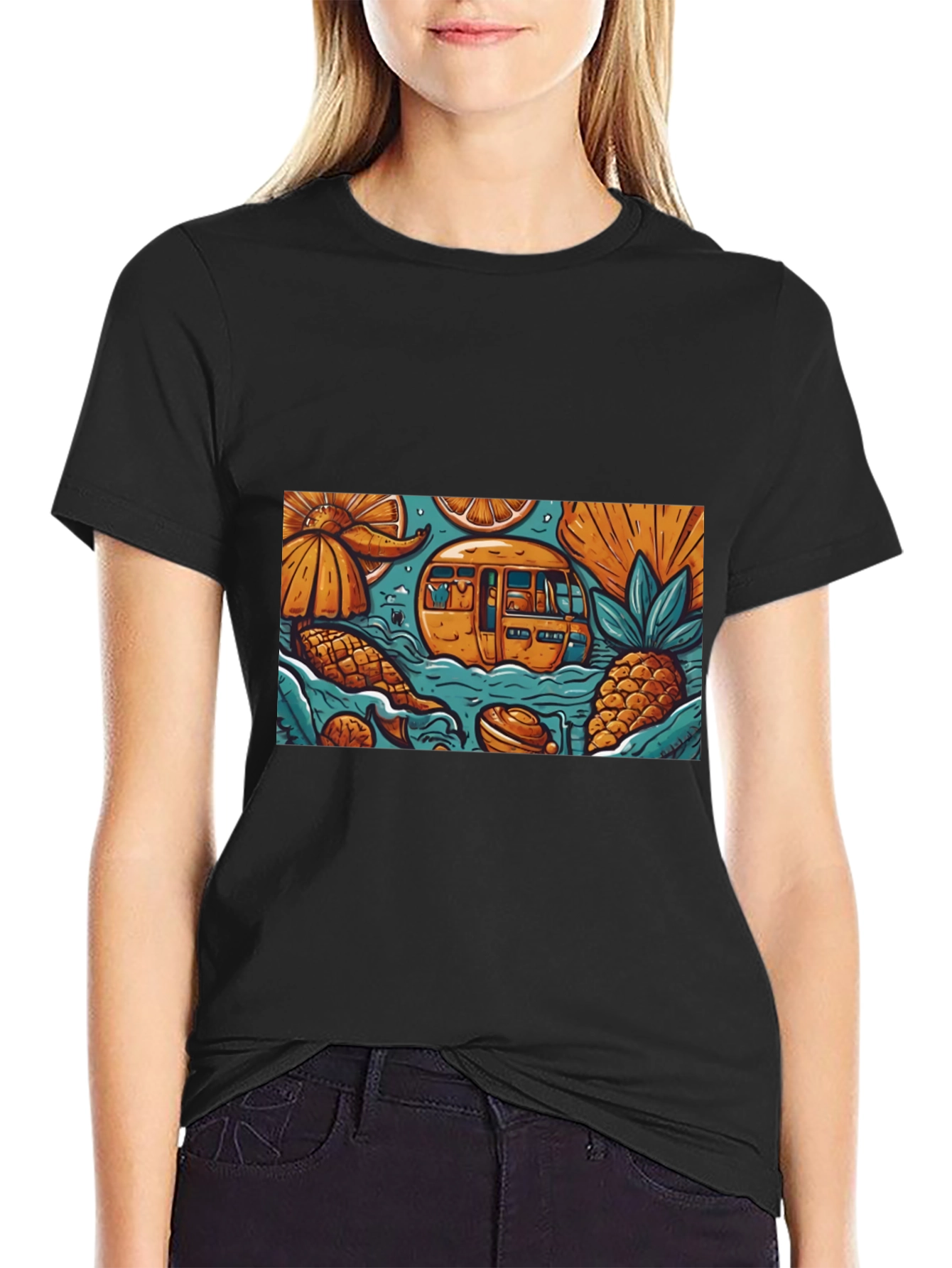 Black Tropical Island Adventure T-Shirt view 2