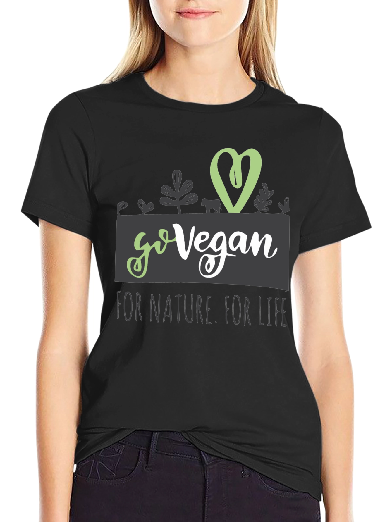 Black Go Vegan T-Shirt - For Nature, For Life - Animal Lover view 2
