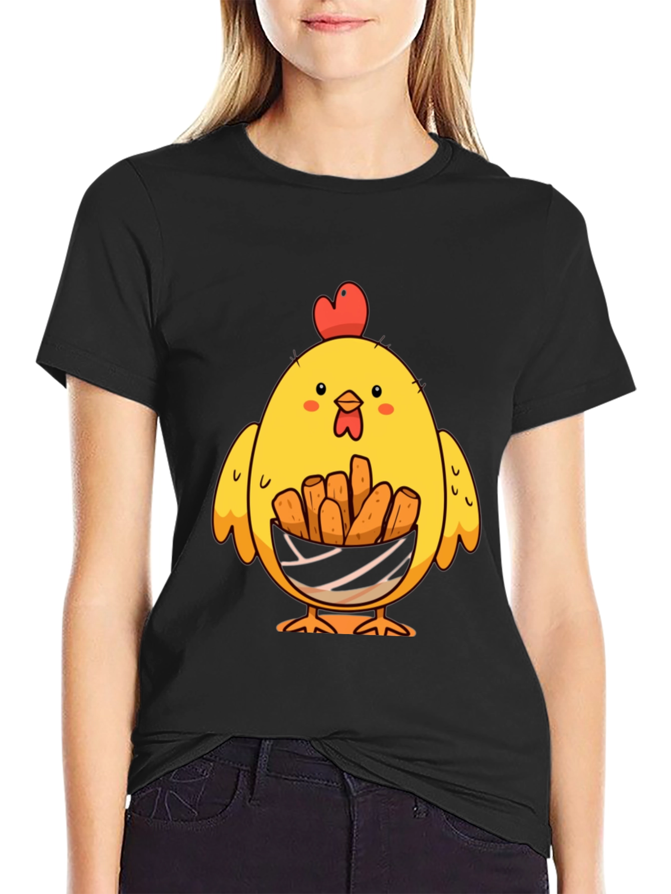 Black Chicken Nugget Lover T-Shirt - Cute Cartoon Chick view 2