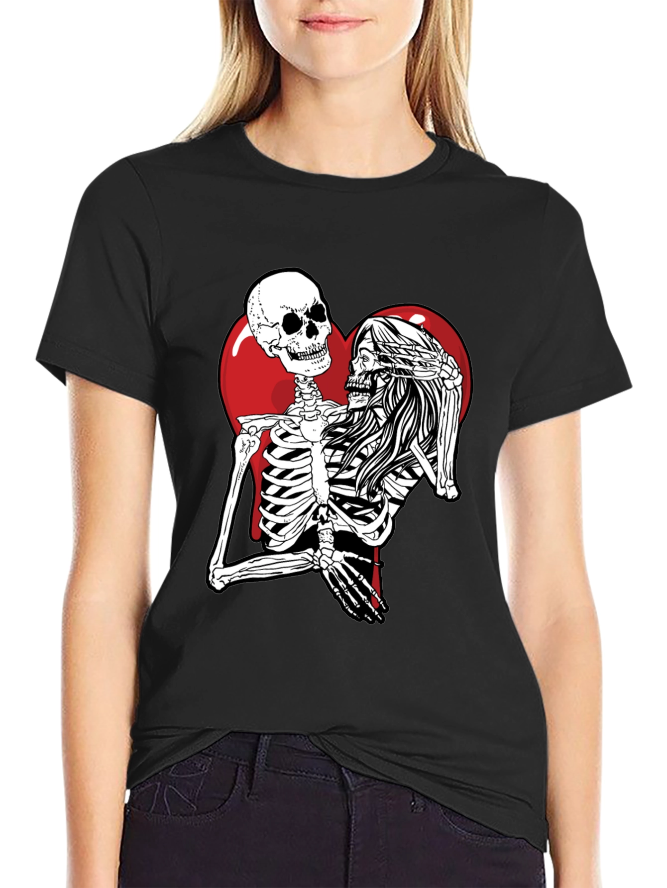 Black Skeleton Love Black T-Shirt - Unique Graphic Tee view 2