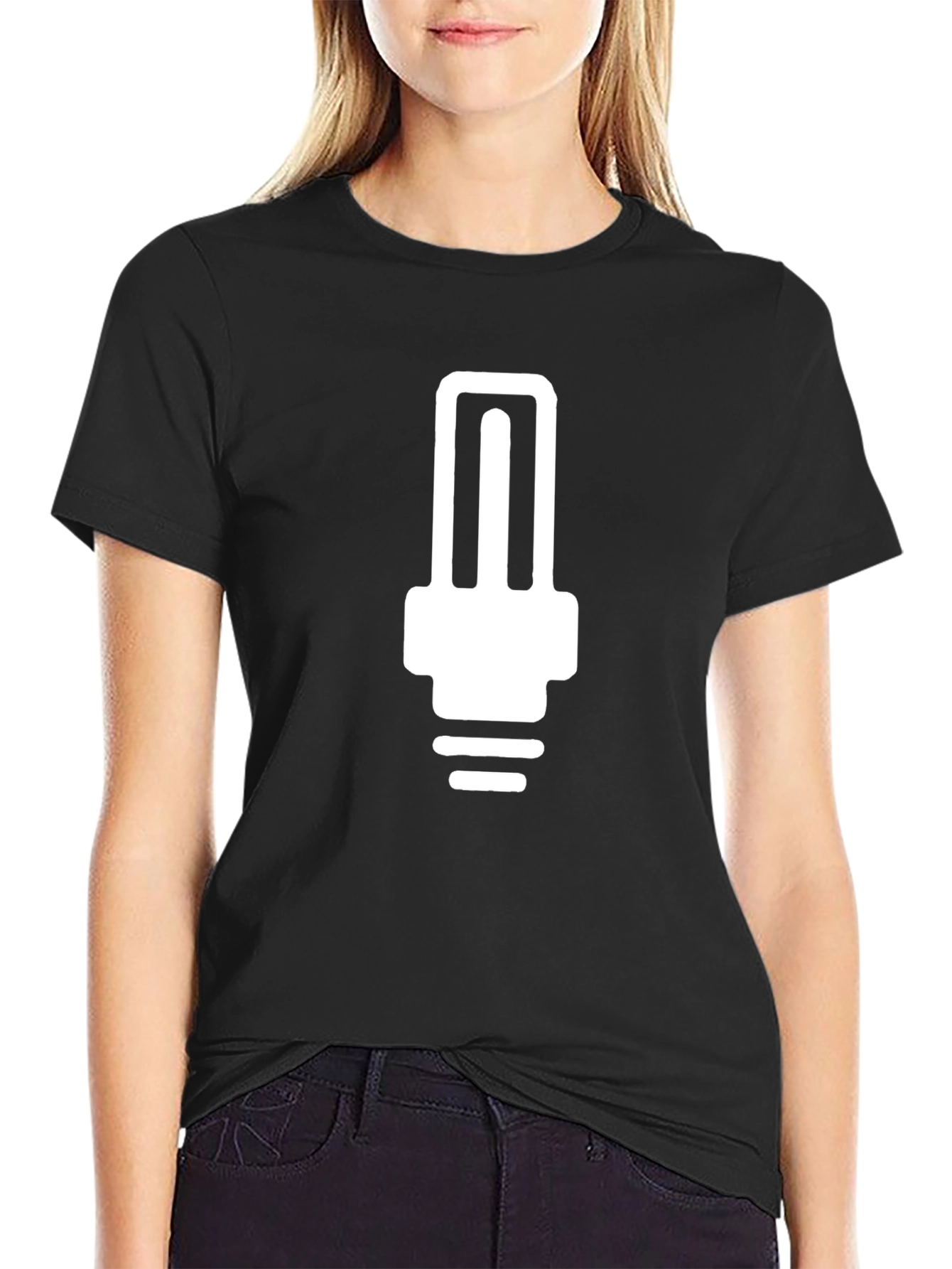 Black Black T-Shirt with White Lightbulb Graphic view 2