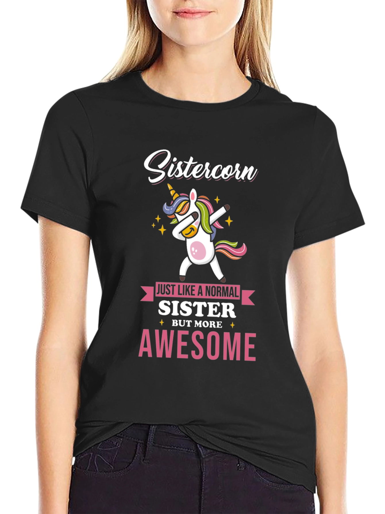 Black Sistercorn Awesome Unicorn Dabbing T-Shirt view 2