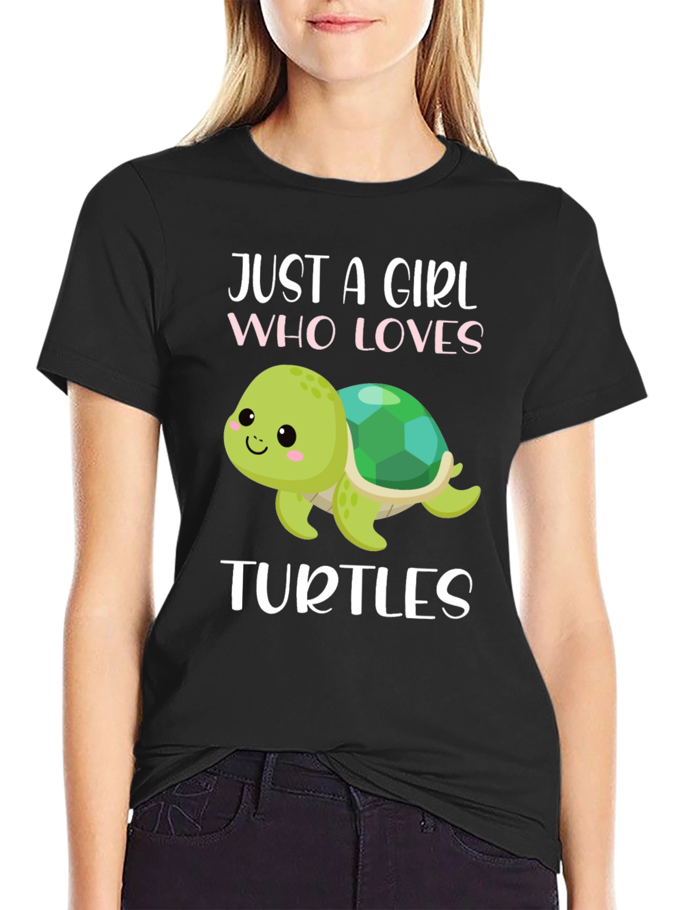 Black Just A Girl Who Loves Turtles T-Shirt view 2