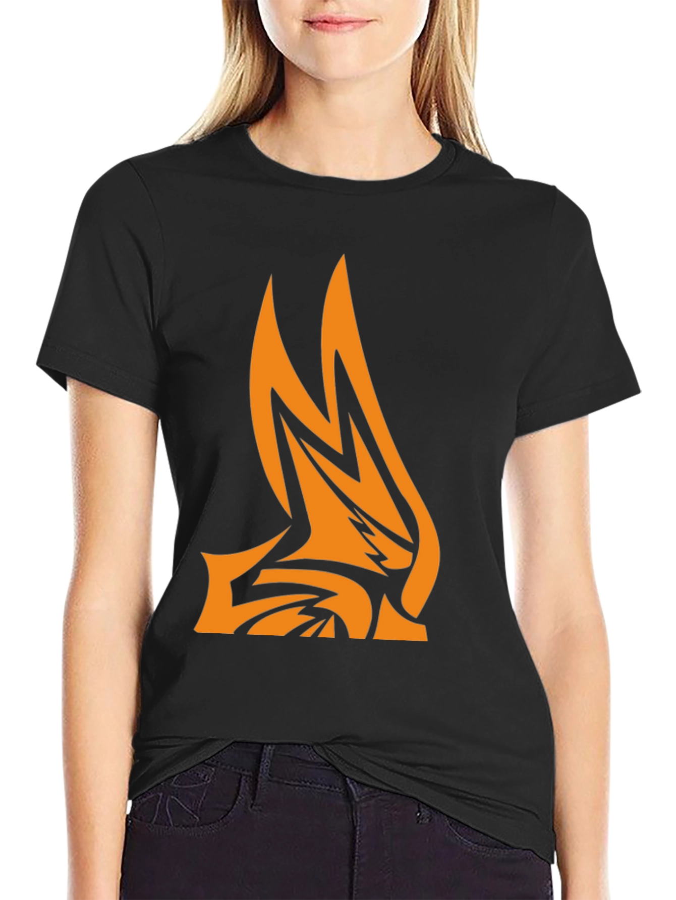 Black Men's Black Graphic Tee - Abstract Flame Design view 2