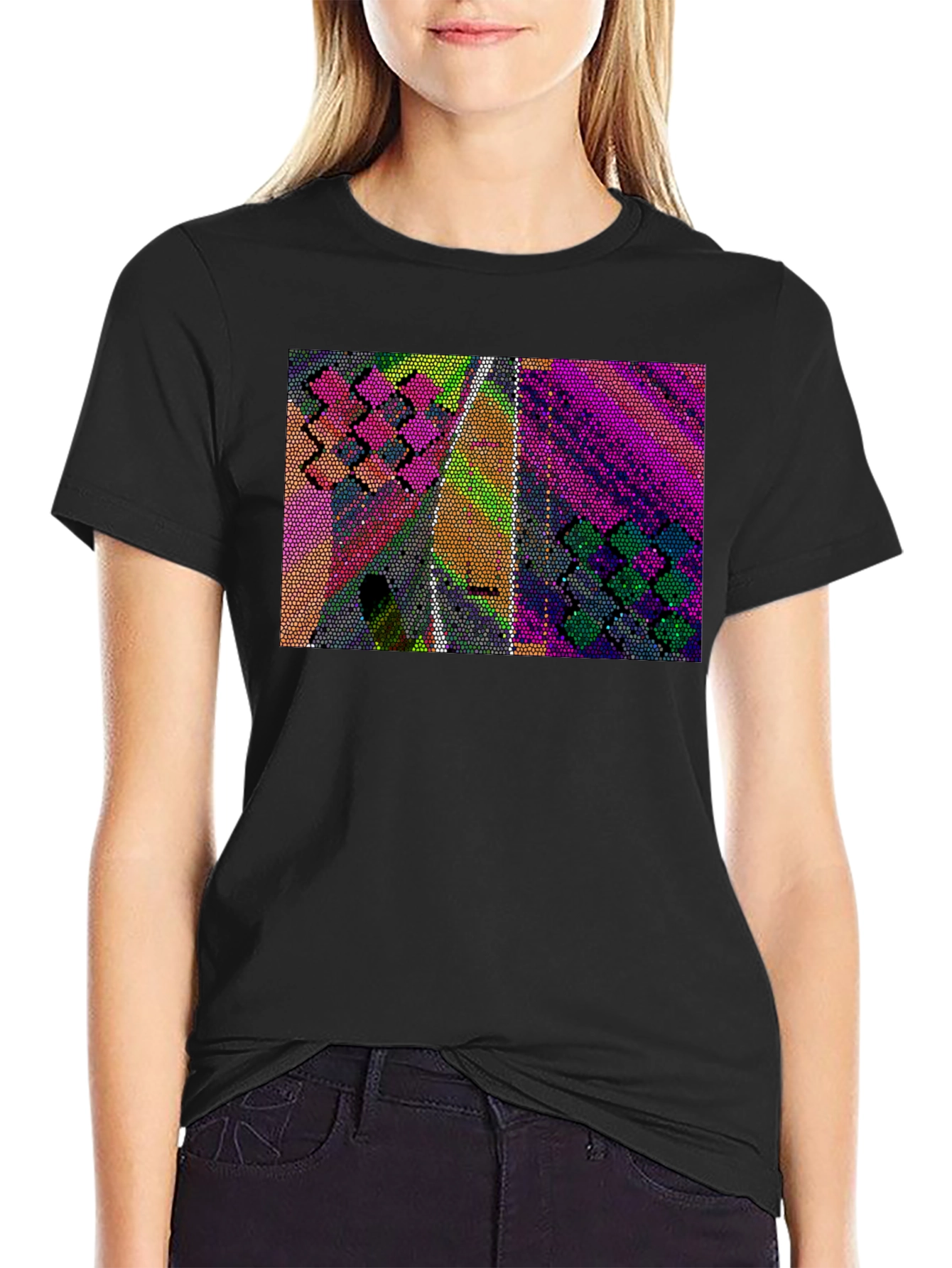 Black Abstract Mosaic T-Shirt view 2