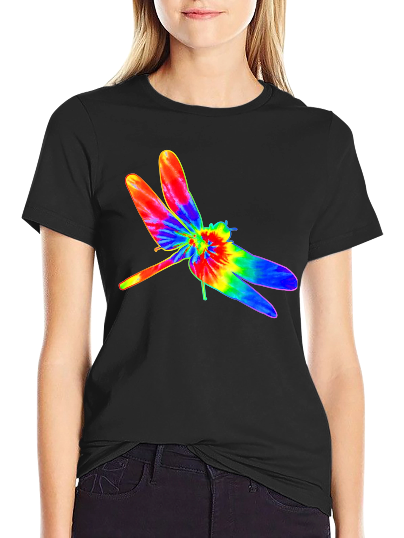 Black Tie Dye Dragonfly Graphic T-Shirt view 2