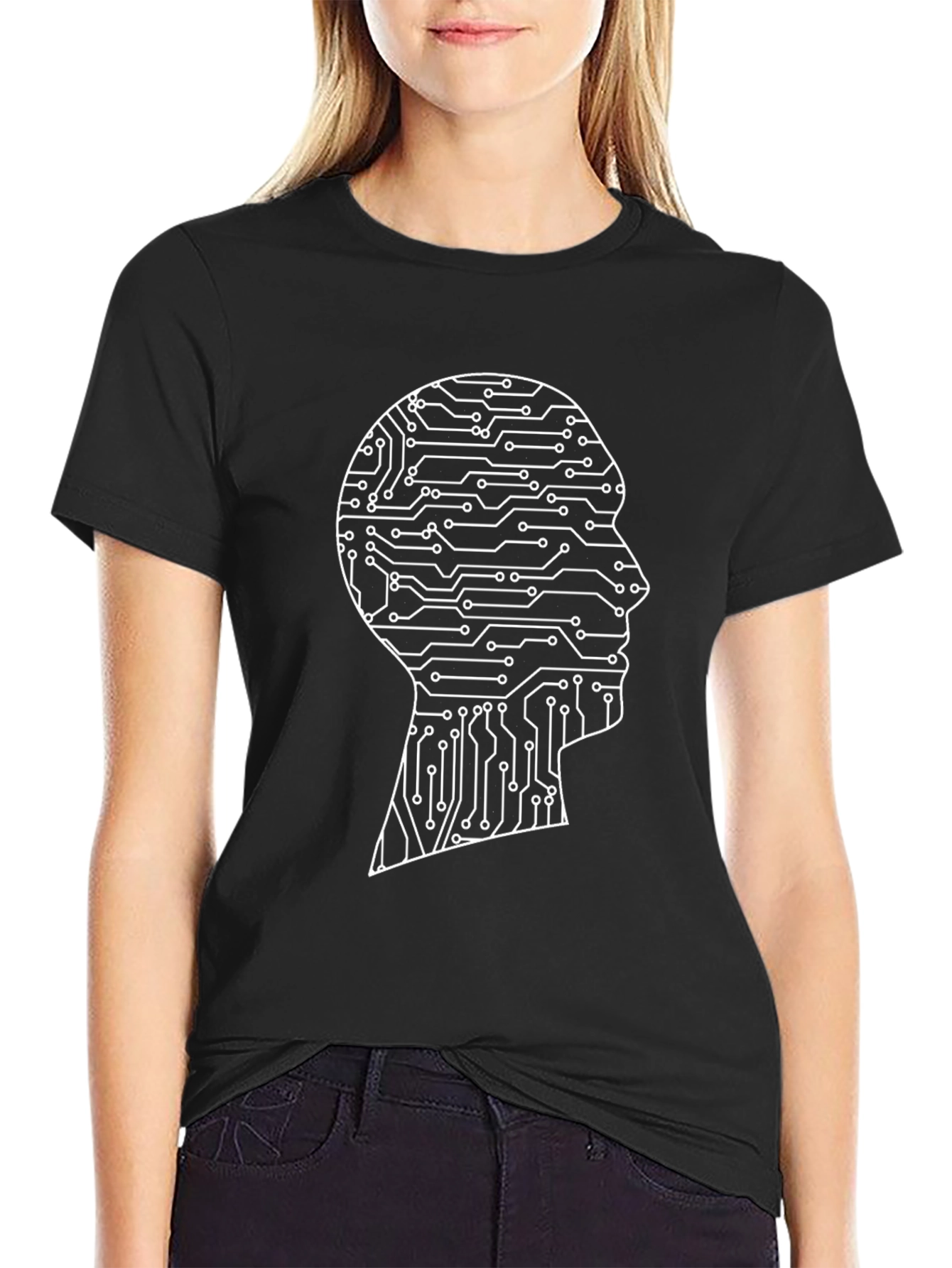 Black Circuit Brain T-Shirt - Tech Mind Tee view 2
