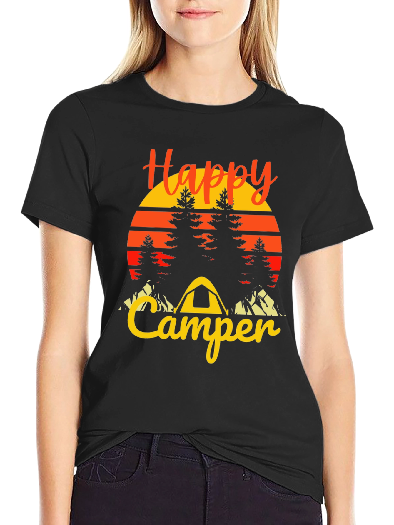 Black Happy Camper Graphic Tee - Outdoor Adventure Shirt view 2