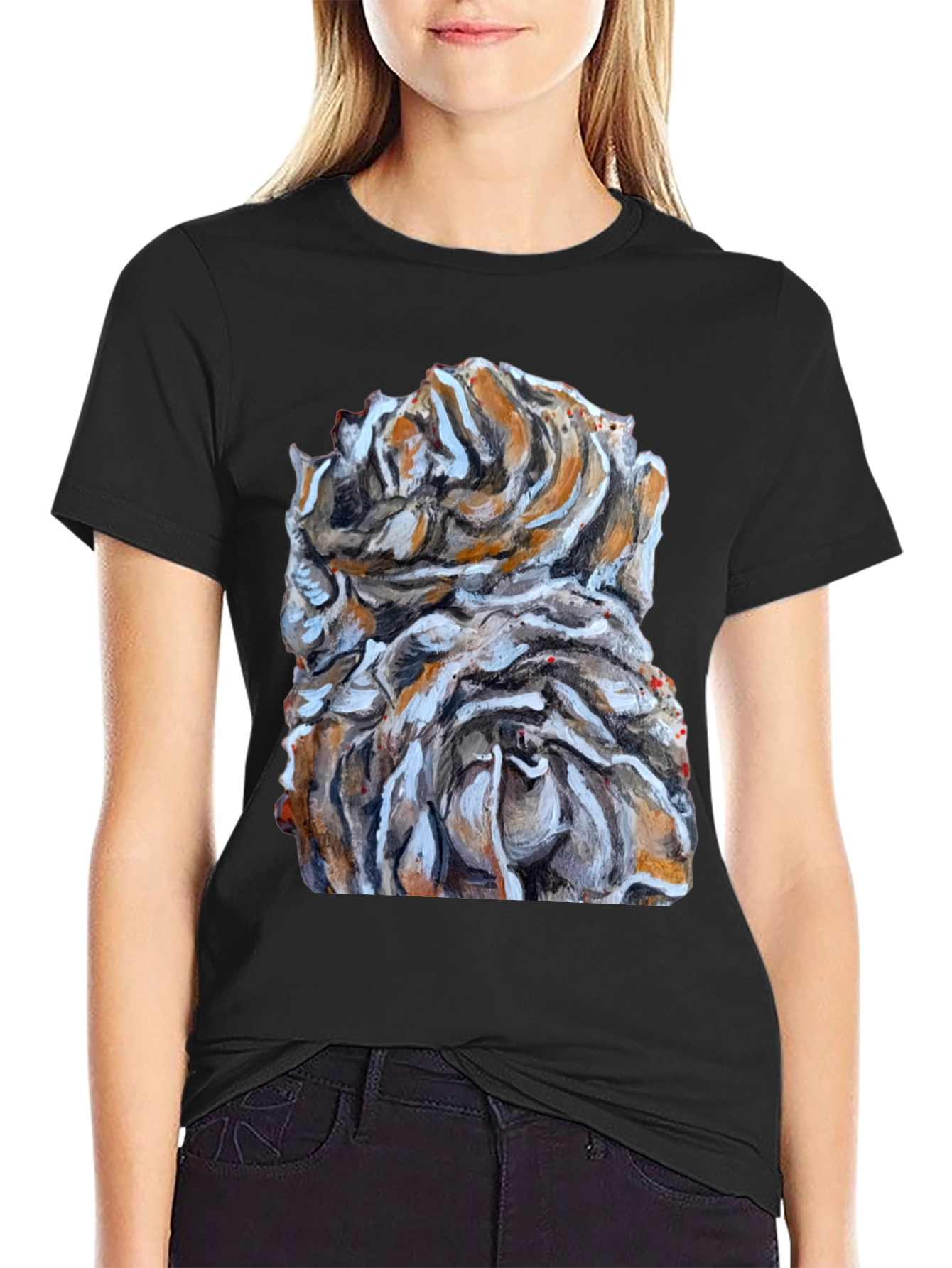 Black Abstract Floral Graphic Print T-Shirt view 2