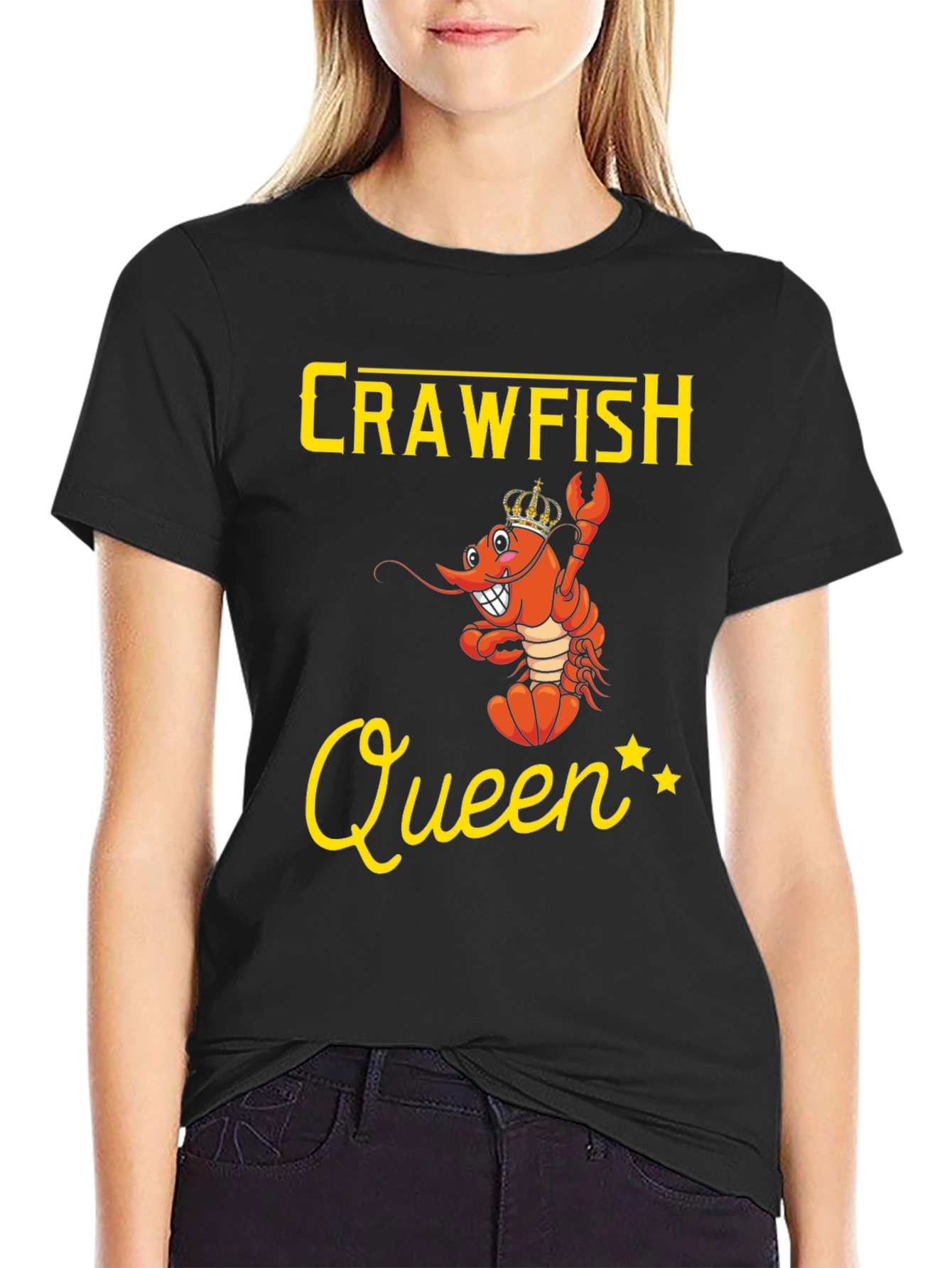 Black Crawfish Queen Graphic Tee - Funny Cajun Shirt view 2